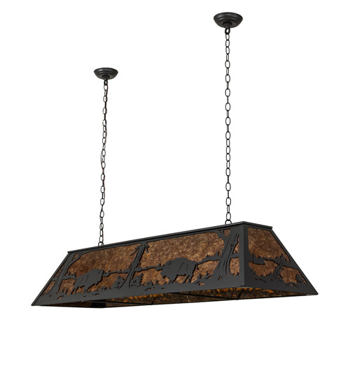 Meyda Lighting Buffalo at Lake 60" 9-Light Wrought Iron Island Pendant Light With Amber Mica Shade Glass