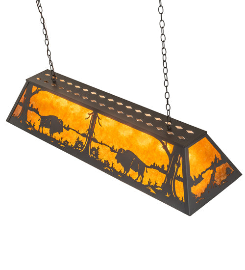 Meyda Lighting Buffalo at Lake 60" 9-Light Wrought Iron Island Pendant Light With Amber Mica Shade Glass
