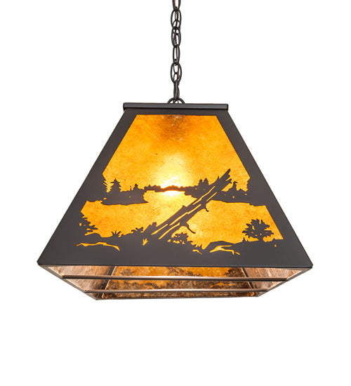 Meyda Lighting Buffalo at Lake 60" 9-Light Wrought Iron Island Pendant Light With Amber Mica Shade Glass