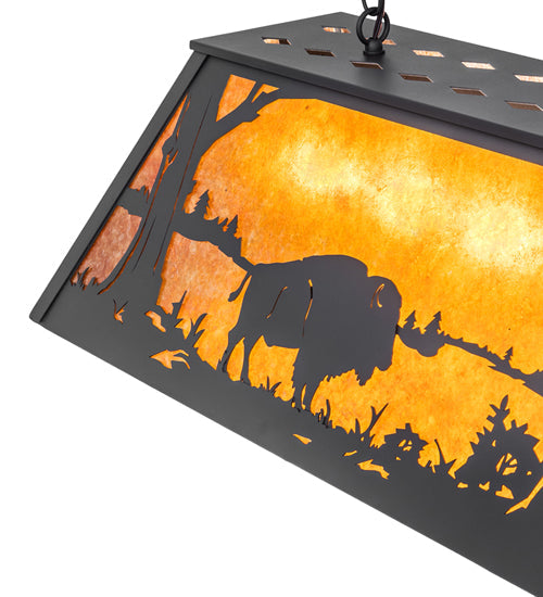 Meyda Lighting Buffalo at Lake 60" 9-Light Wrought Iron Island Pendant Light With Amber Mica Shade Glass