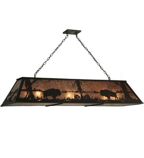 Meyda Lighting Buffalo at Lake 61" 9-Light Timeless Bronze Island Pendant Light With Silver Mica Shade Glass