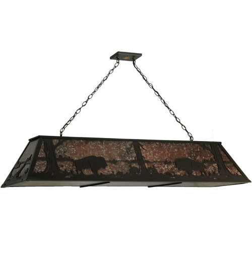 Meyda Lighting Buffalo at Lake 61" 9-Light Timeless Bronze Island Pendant Light With Silver Mica Shade Glass
