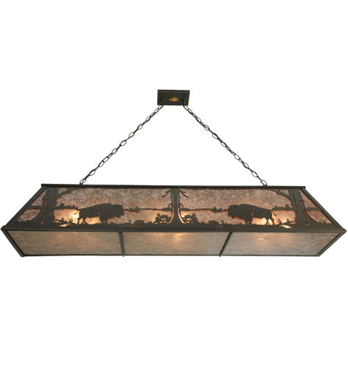 Meyda Lighting Buffalo at Lake 61" 9-Light Timeless Bronze Island Pendant Light With Silver Mica Shade Glass