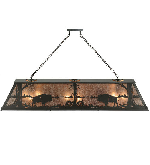 Meyda Lighting Buffalo at Lake 61" 9-Light Timeless Bronze Island Pendant Light With Silver Mica Shade Glass