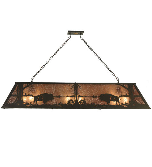 Meyda Lighting Buffalo at Lake 61" 9-Light Timeless Bronze Island Pendant Light With Silver Mica Shade Glass