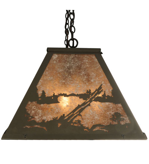 Meyda Lighting Buffalo at Lake 61" 9-Light Timeless Bronze Island Pendant Light With Silver Mica Shade Glass