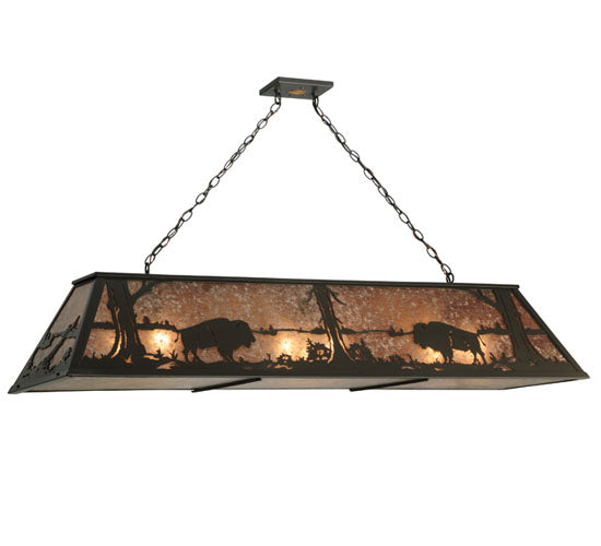 Meyda Lighting Buffalo at Lake 61" 9-Light Timeless Bronze Island Pendant Light With Silver Mica Shade Glass