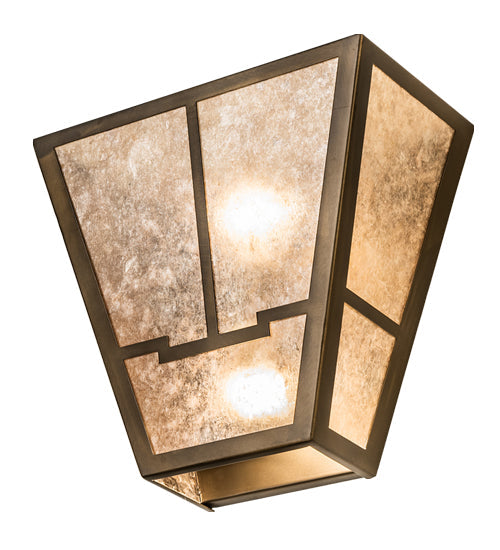 Meyda Lighting Bungalow 13" 2-Light Antique Copper Valley View Wall Sconce With Silver Mica Shade Glass