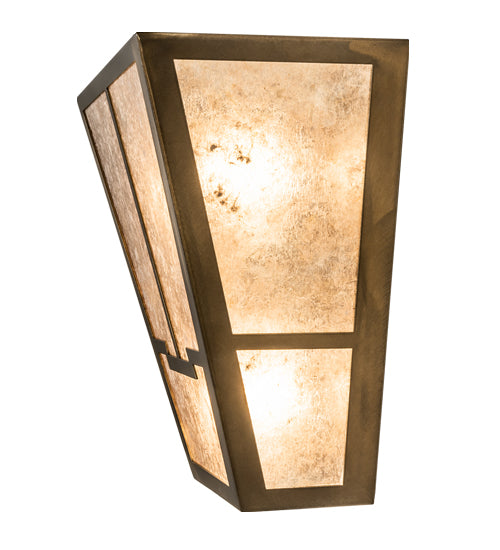 Meyda Lighting Bungalow 13" 2-Light Antique Copper Valley View Wall Sconce With Silver Mica Shade Glass