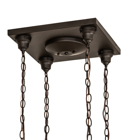 Meyda Lighting Bungalow 15"Sq 4-Light Craftsman Brown Cascading Pendant Light With Gold Iridescent Shade Glass