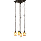 Meyda Lighting Bungalow 15"Sq 4-Light Craftsman Brown Cascading Pendant Light With Gold Iridescent Shade Glass