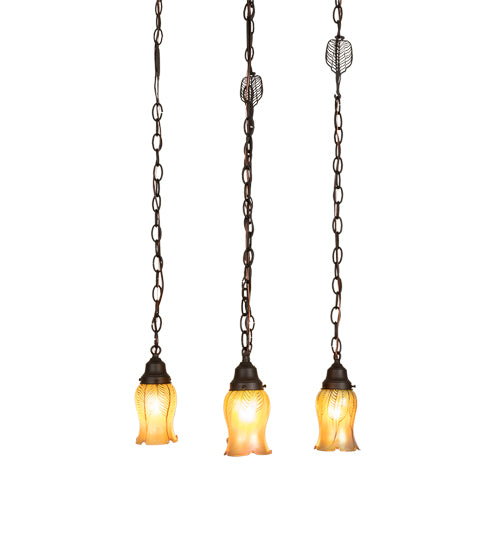 Meyda Lighting Bungalow 15"Sq 4-Light Craftsman Brown Cascading Pendant Light With Gold Iridescent Shade Glass
