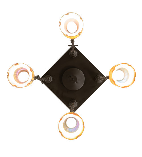 Meyda Lighting Bungalow 15"Sq 4-Light Craftsman Brown Cascading Pendant Light With Gold Iridescent Shade Glass