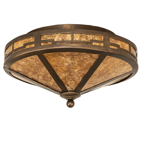 Meyda Lighting Bungalow 16" 2-Light Antique Copper Flush Mount Light With Amber Mica Shade Glass