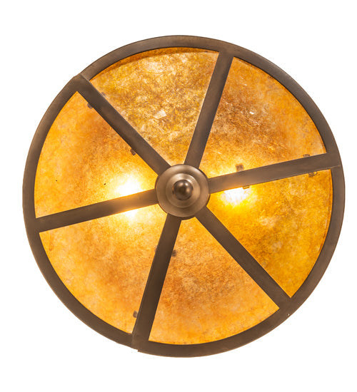 Meyda Lighting Bungalow 16" 2-Light Antique Copper Flush Mount Light With Amber Mica Shade Glass