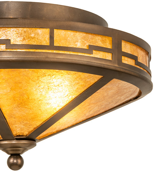 Meyda Lighting Bungalow 16" 2-Light Antique Copper Flush Mount Light With Amber Mica Shade Glass