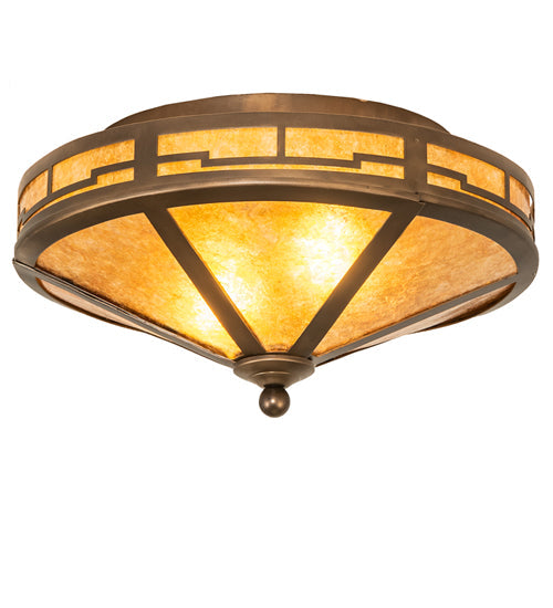 Meyda Lighting Bungalow 16" 2-Light Antique Copper Flush Mount Light With Amber Mica Shade Glass