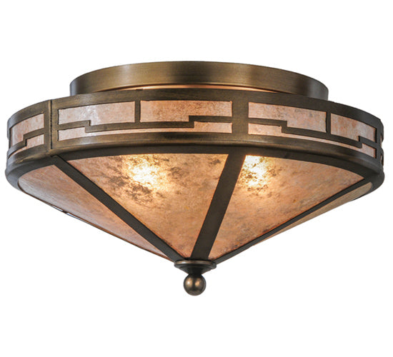 Meyda Lighting Bungalow 16" 2-Light Antique Copper Valley View Flush Mount Light With Silver Mica Shade Glass