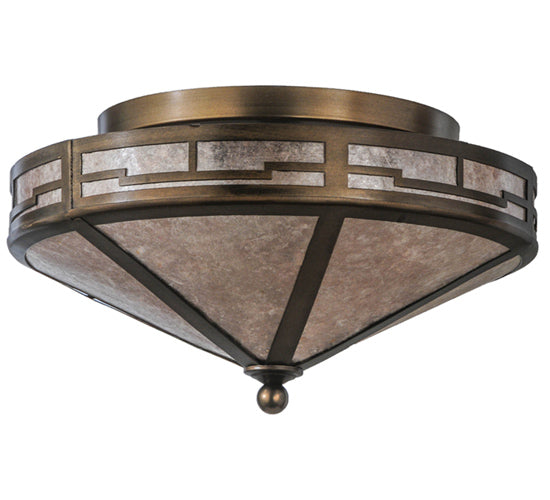 Meyda Lighting Bungalow 16" 2-Light Antique Copper Valley View Flush Mount Light With Silver Mica Shade Glass