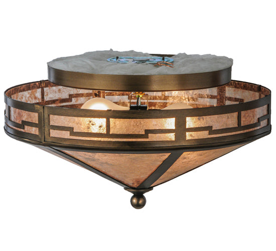 Meyda Lighting Bungalow 16" 2-Light Antique Copper Valley View Flush Mount Light With Silver Mica Shade Glass