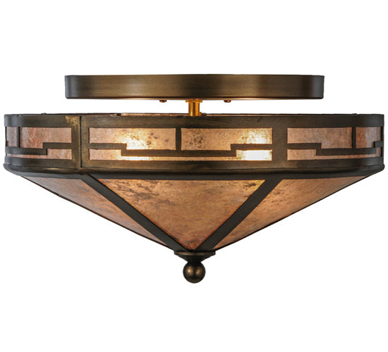 Meyda Lighting Bungalow 16" 2-Light Antique Copper Valley View Flush Mount Light With Silver Mica Shade Glass