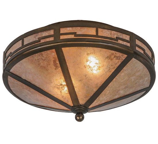 Meyda Lighting Bungalow 16" 2-Light Antique Copper Valley View Flush Mount Light With Silver Mica Shade Glass