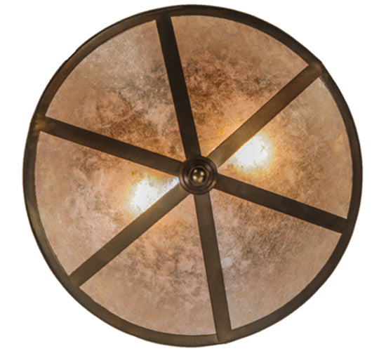 Meyda Lighting Bungalow 16" 2-Light Antique Copper Valley View Flush Mount Light With Silver Mica Shade Glass