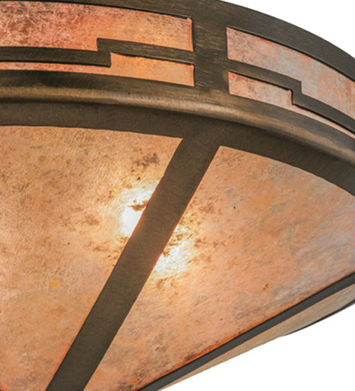 Meyda Lighting Bungalow 16" 2-Light Antique Copper Valley View Flush Mount Light With Silver Mica Shade Glass