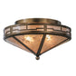 Meyda Lighting Bungalow 16" 2-Light Antique Copper Valley View Flush Mount Light With Silver Mica Shade Glass