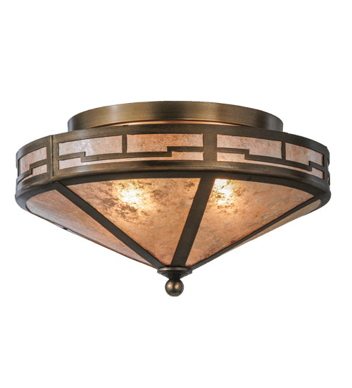 Meyda Lighting Bungalow 16" 2-Light Antique Copper Valley View Flush Mount Light With Silver Mica Shade Glass