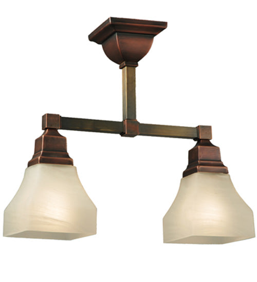 Meyda Lighting Bungalow 17" 2-Light Burnished Copper Semi-flush Mount Ceiling Light With White Alabaster Shade Glass