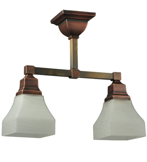 Meyda Lighting Bungalow 17" 2-Light Burnished Copper Semi-flush Mount Ceiling Light With White Alabaster Shade Glass