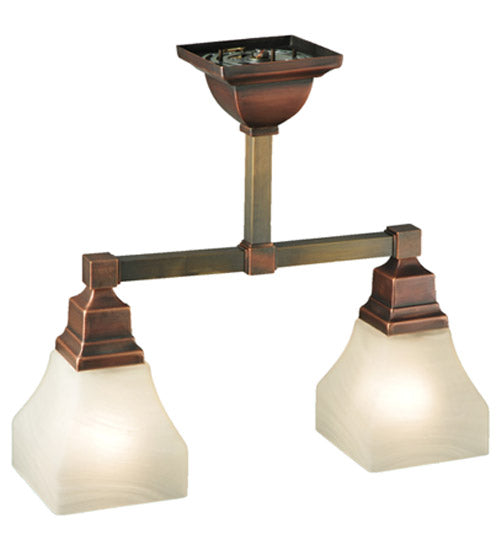 Meyda Lighting Bungalow 17" 2-Light Burnished Copper Semi-flush Mount Ceiling Light With White Alabaster Shade Glass