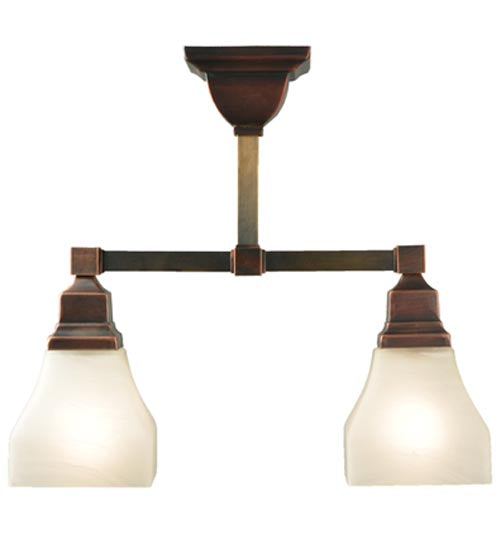 Meyda Lighting Bungalow 17" 2-Light Burnished Copper Semi-flush Mount Ceiling Light With White Alabaster Shade Glass