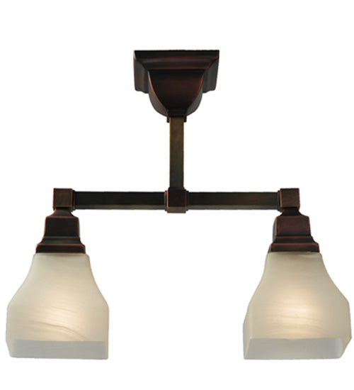 Meyda Lighting Bungalow 17" 2-Light Burnished Copper Semi-flush Mount Ceiling Light With White Alabaster Shade Glass