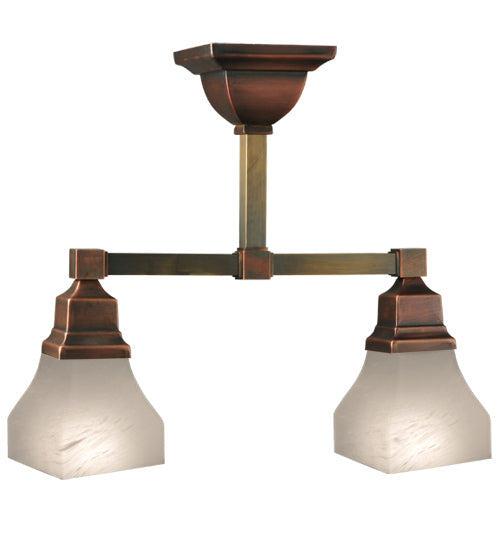 Meyda Lighting Bungalow 17" 2-Light Burnished Copper Semi-flush Mount Ceiling Light With White Alabaster Shade Glass