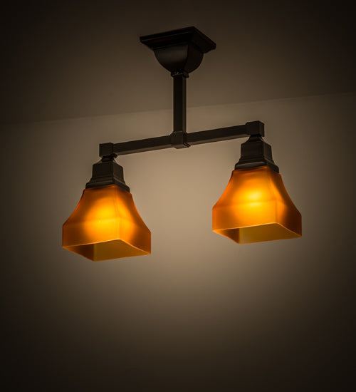 Meyda Lighting Bungalow 17" 2-Light Timeless Bronze Semi-flush Mount Light With Frosted Amber Shade Glass