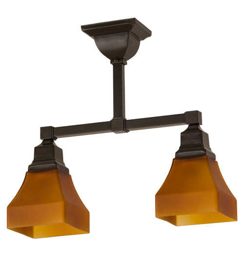 Meyda Lighting Bungalow 17" 2-Light Timeless Bronze Semi-flush Mount Light With Frosted Amber Shade Glass