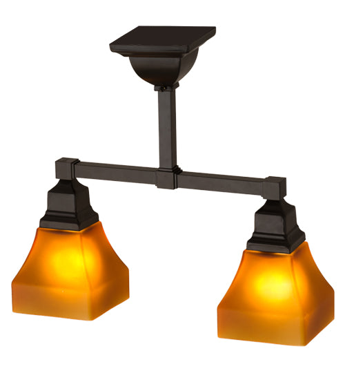 Meyda Lighting Bungalow 17" 2-Light Timeless Bronze Semi-flush Mount Light With Frosted Amber Shade Glass