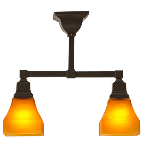 Meyda Lighting Bungalow 17" 2-Light Timeless Bronze Semi-flush Mount Light With Frosted Amber Shade Glass