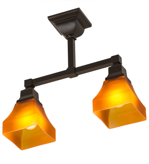 Meyda Lighting Bungalow 17" 2-Light Timeless Bronze Semi-flush Mount Light With Frosted Amber Shade Glass