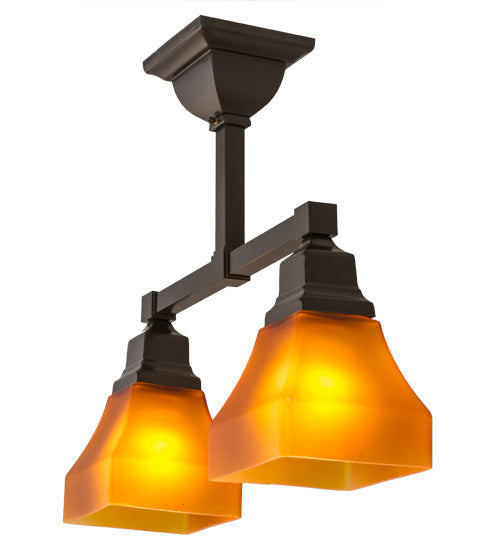 Meyda Lighting Bungalow 17" 2-Light Timeless Bronze Semi-flush Mount Light With Frosted Amber Shade Glass