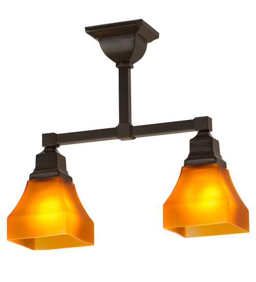 Meyda Lighting Bungalow 17" 2-Light Timeless Bronze Semi-flush Mount Light With Frosted Amber Shade Glass