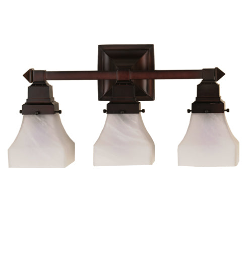 Meyda Lighting Bungalow 18" 3-Light Mahogany Bronze Vanity Light With White Alabaster Swirl Shade Glass