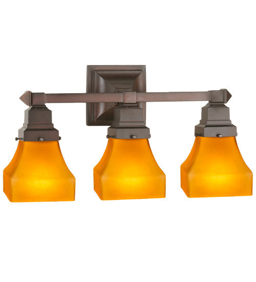 Meyda Lighting Bungalow 20" 3-Light Mahogany Bronze Vanity Light With Frosted Amber Shade Glass