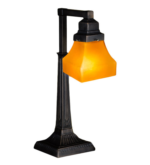 Meyda Lighting Bungalow 20" Mahogany Bronze Desk Lamp With Frosted Amber Shade Glass