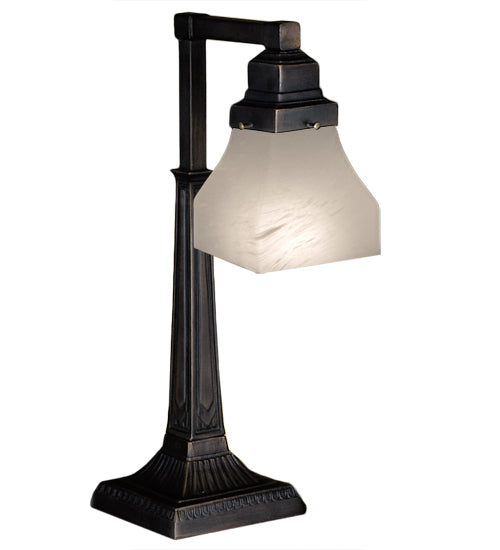 Meyda Lighting Bungalow 20" Mahogany Bronze Desk Table Lamp With White Alabaster Swirl Shade Glass