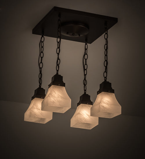 Meyda Lighting Bungalow 23" 4-Light Mahogany Bronze Flush Mount Light With White Alabaster Art Shade Glass
