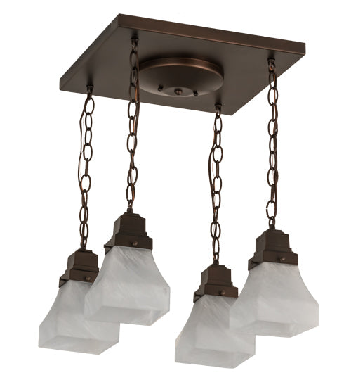 Meyda Lighting Bungalow 23" 4-Light Mahogany Bronze Flush Mount Light With White Alabaster Art Shade Glass