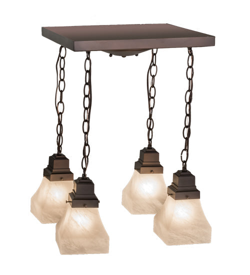 Meyda Lighting Bungalow 23" 4-Light Mahogany Bronze Flush Mount Light With White Alabaster Art Shade Glass